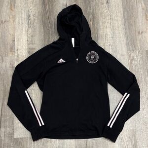 Adidas Black InterMiami Hoodie with Pink Stripes